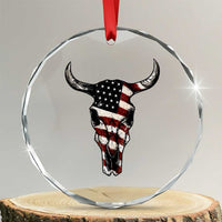Vintage Western Cow Skull Usa Flag Crystal Glass Ornament Patriotic American Pride