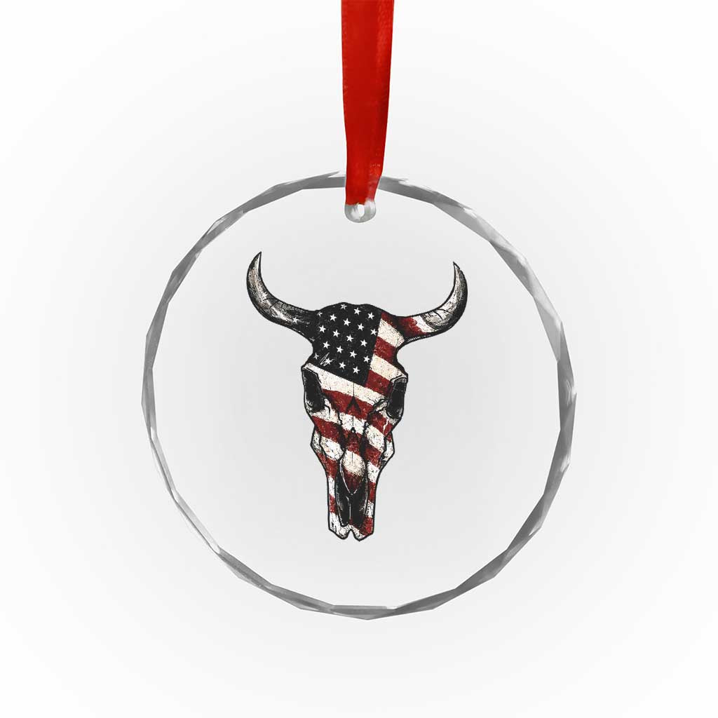 Vintage Western Cow Skull Usa Flag Crystal Glass Ornament Patriotic American Pride