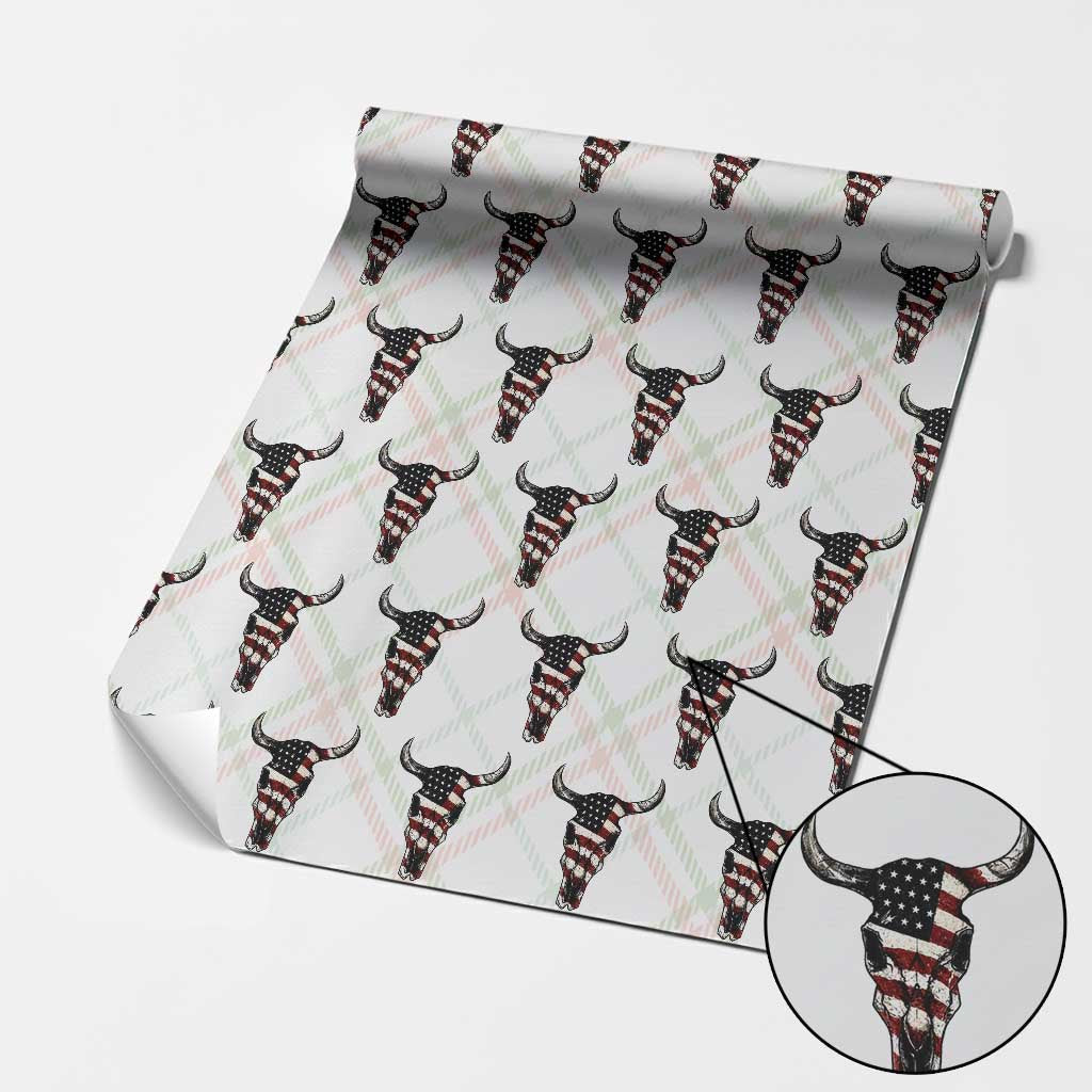 Vintage Western Cow Skull Usa Flag Wrapping Paper Roll Patriotic American Pride