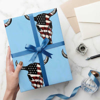 Vintage Western Cow Skull Usa Flag Wrapping Paper Roll Patriotic American Pride