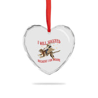 Vintage Western Cowgirl Riding Winged Tiger Graphic Heart Crystal Glass Ornament I Will Succeed Because I Am Insane Chaotic Motivation Meme