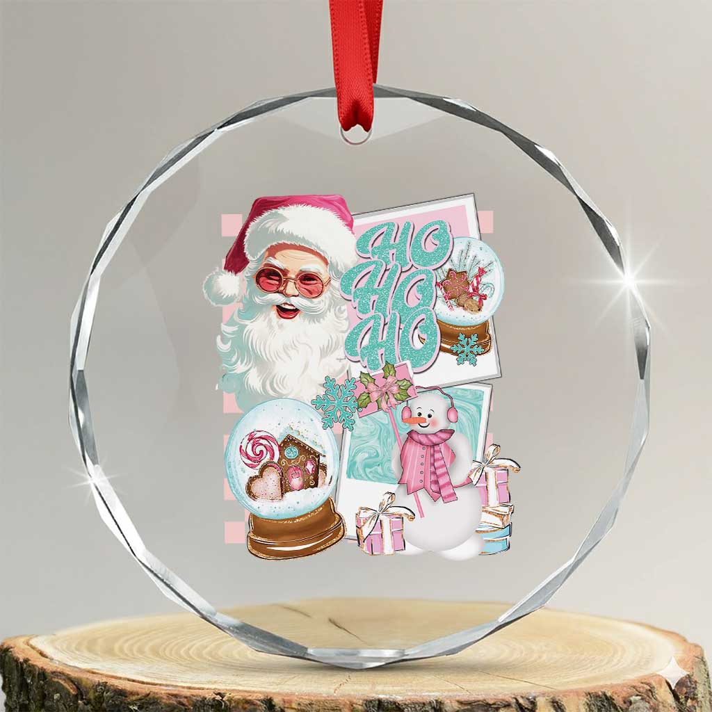Vintage Xmas Crystal Glass Ornament Pink Santa Claus Ho Ho Ho TS09