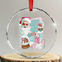 Vintage Xmas Crystal Glass Ornament Pink Santa Claus Ho Ho Ho TS09