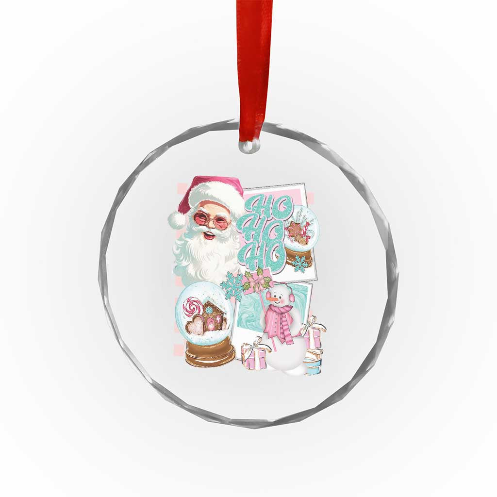 Vintage Xmas Crystal Glass Ornament Pink Santa Claus Ho Ho Ho TS09
