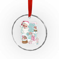 Vintage Xmas Crystal Glass Ornament Pink Santa Claus Ho Ho Ho TS09
