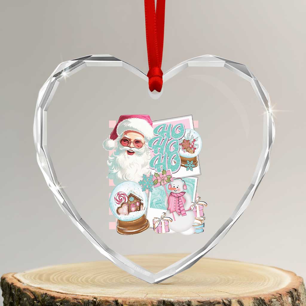 Vintage Xmas Heart Crystal Glass Ornament Pink Santa Claus Ho Ho Ho - Wonder Print Shop