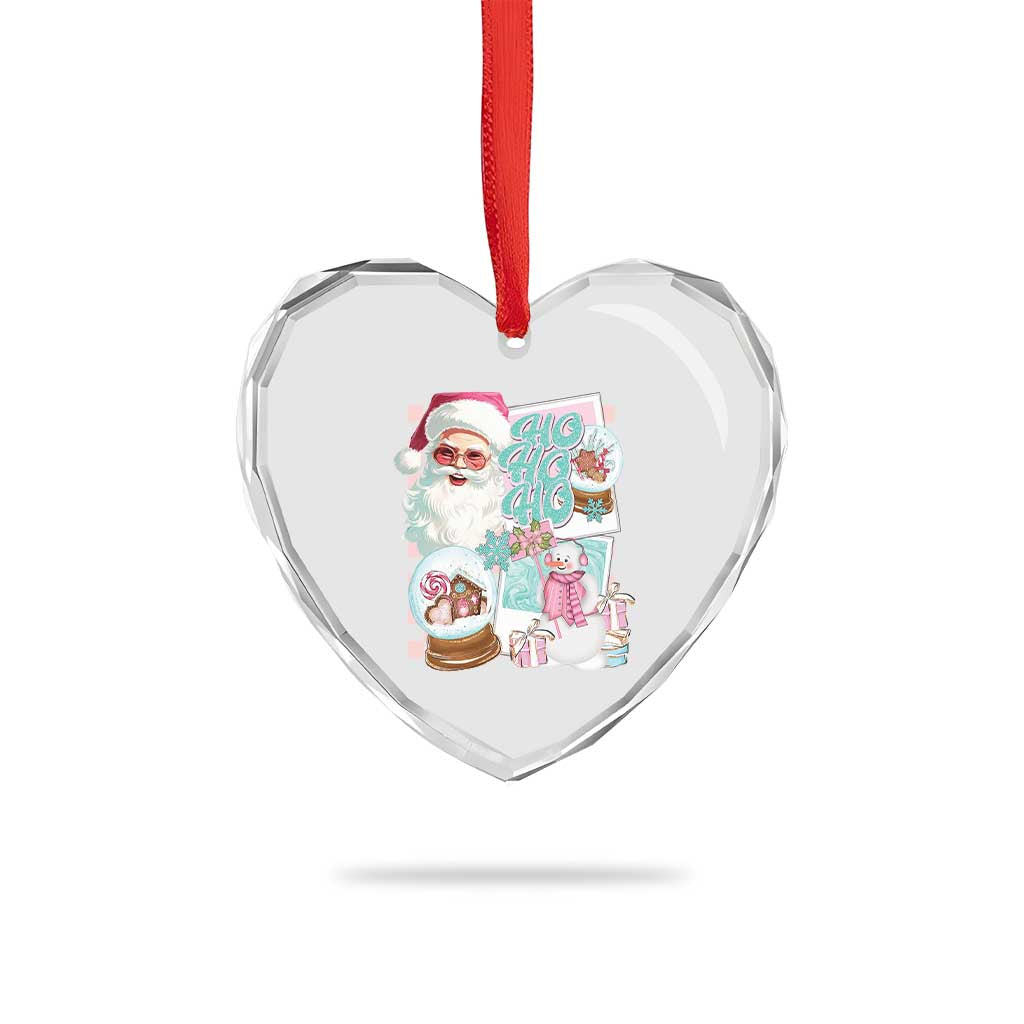 Vintage Xmas Heart Crystal Glass Ornament Pink Santa Claus Ho Ho Ho - Wonder Print Shop