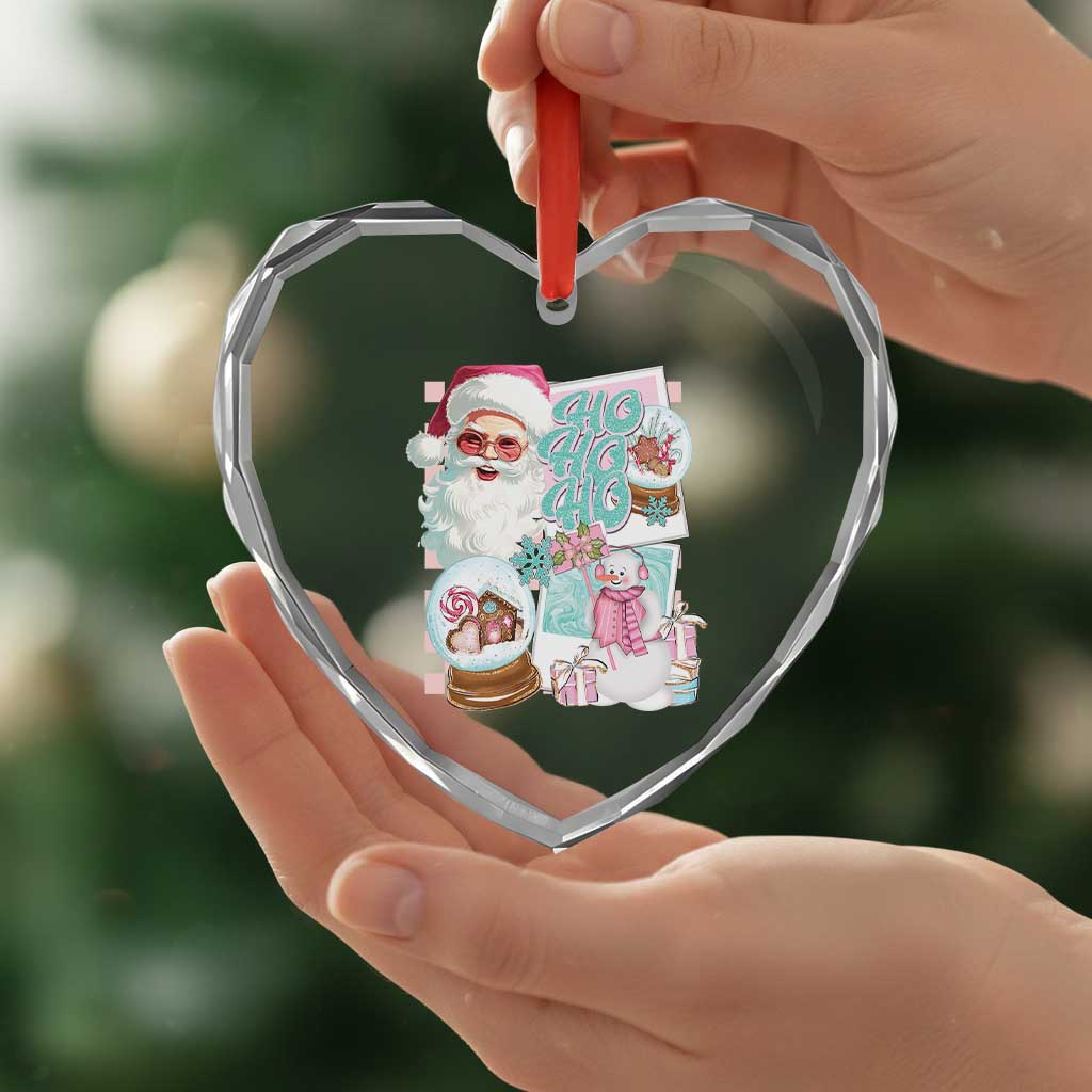 Vintage Xmas Heart Crystal Glass Ornament Pink Santa Claus Ho Ho Ho - Wonder Print Shop