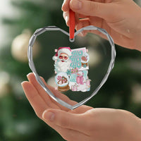 Vintage Xmas Heart Crystal Glass Ornament Pink Santa Claus Ho Ho Ho - Wonder Print Shop