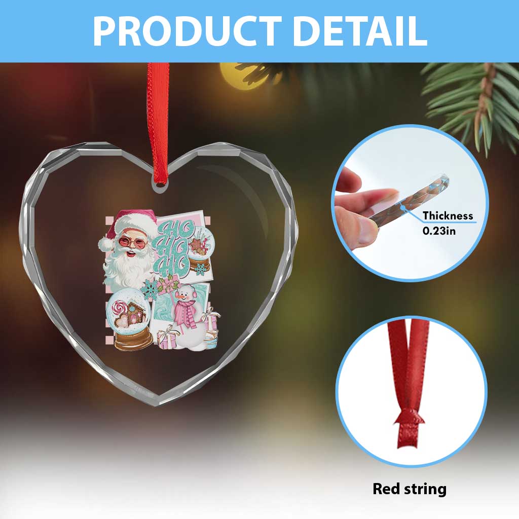 Vintage Xmas Heart Crystal Glass Ornament Pink Santa Claus Ho Ho Ho - Wonder Print Shop