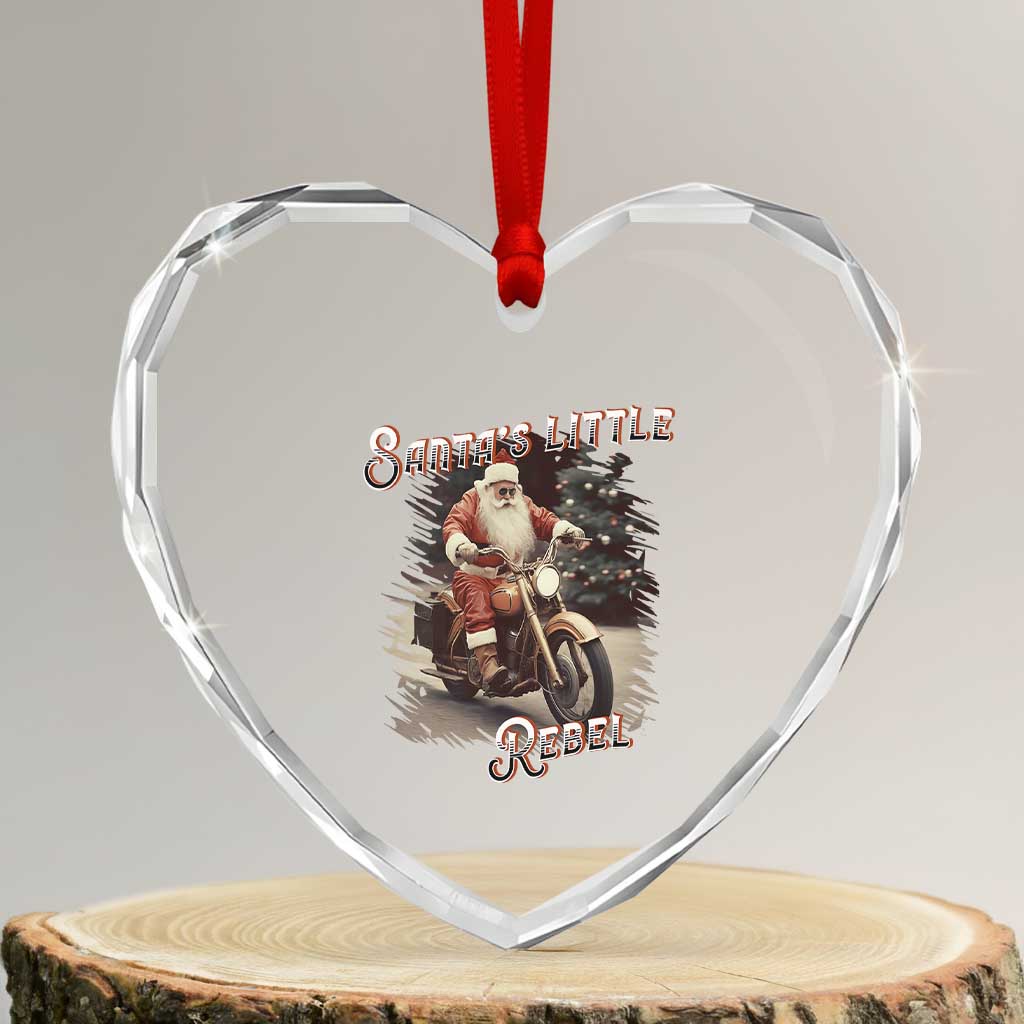 Vintage Xmas Santa Riding Motorcycle Heart Crystal Glass Ornament Santa's Little Rebel Rider Vintage - Wonder Print Shop