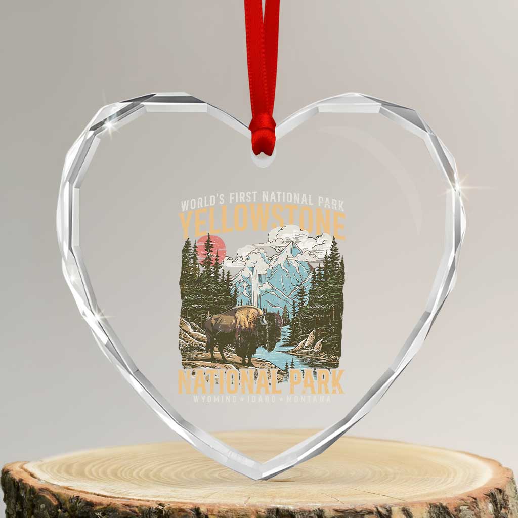 Vintage Yellowstone National Park Heart Crystal Glass Ornament Retro Nature Wildlife Outdoor Hiking Camping Forest - Wonder Print Shop