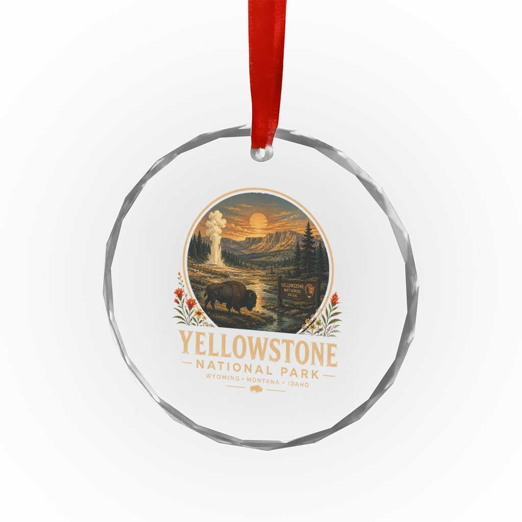 Vintage Yellowstone National Park Vintage Bison Geyser Crystal Glass Ornament Wyoming Montana Idaho Hiking Camping
