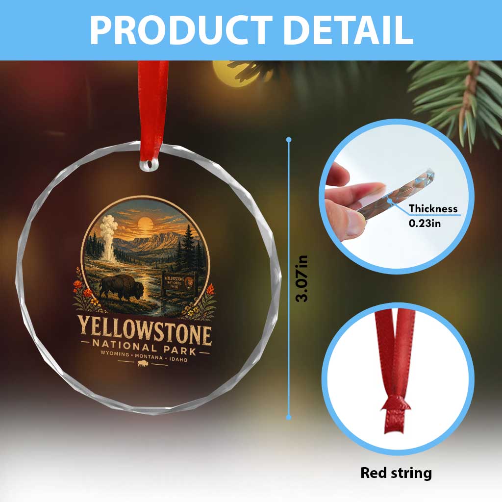 Vintage Yellowstone National Park Vintage Bison Geyser Crystal Glass Ornament Wyoming Montana Idaho Hiking Camping