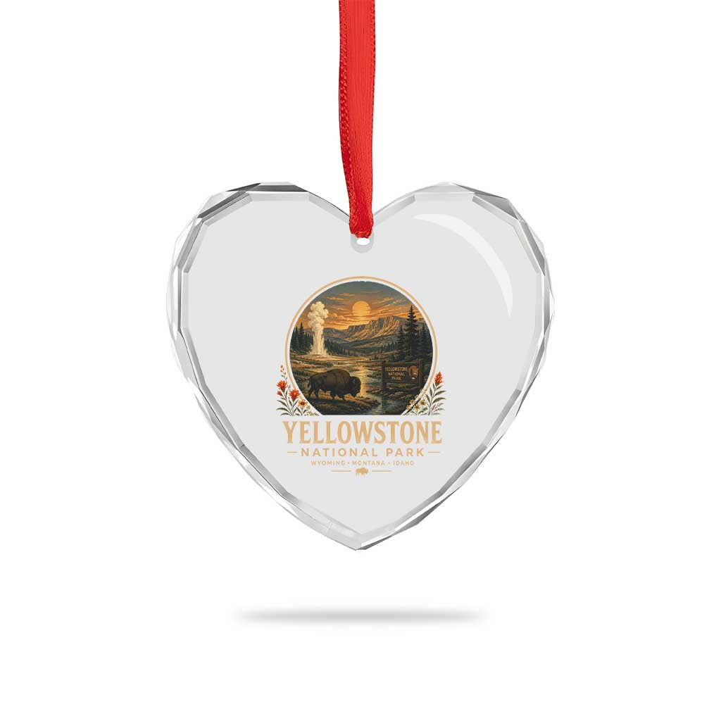 Vintage Yellowstone National Park Vintage Bison Geyser Heart Crystal Glass Ornament Wyoming Montana Idaho Hiking Camping