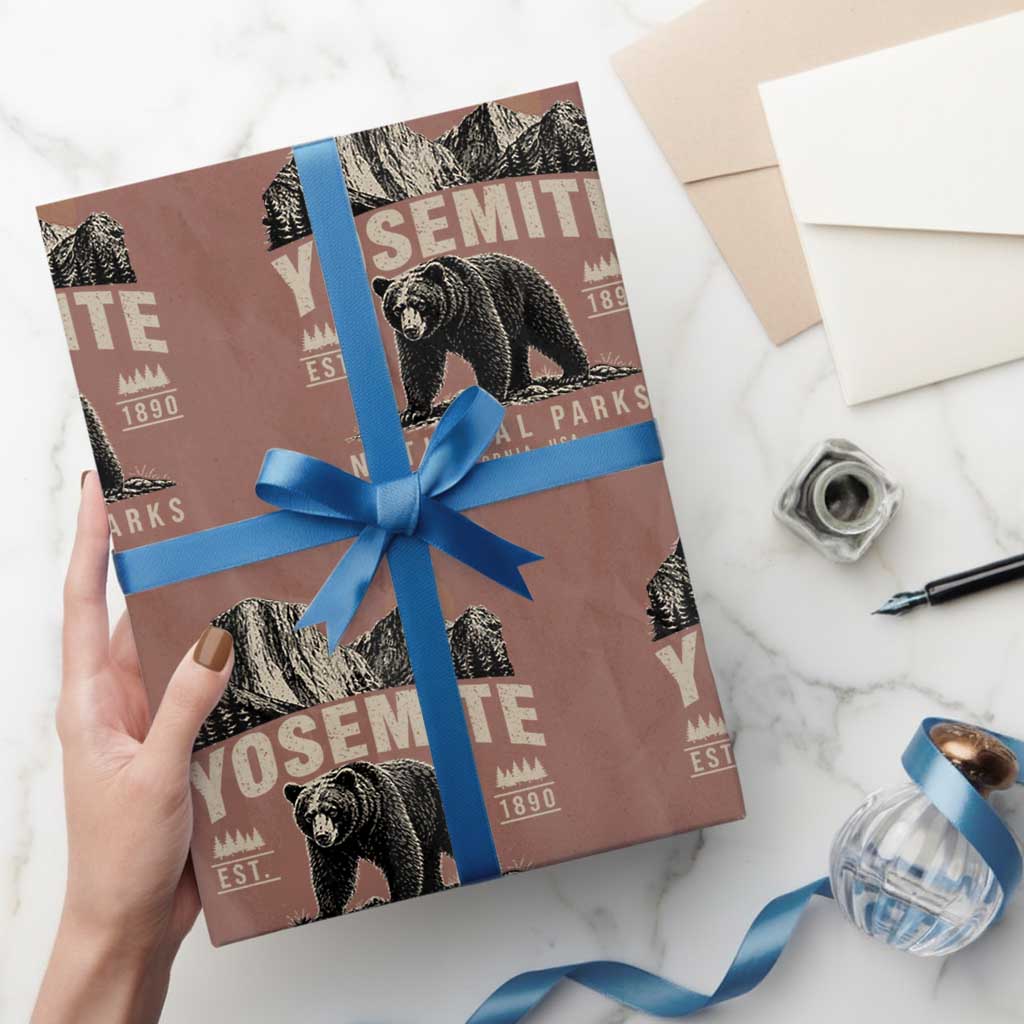Vintage Yosemite National Park Wrapping Paper Roll Retro Bear Nature Wildlife Forest