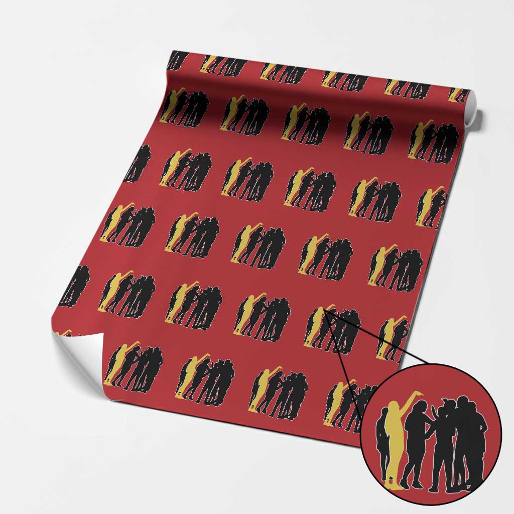 Viral Basketball Pointing Huddle Wrapping Paper Roll Funny Women Sports Culture Meme Yellow Silhouette Graphic