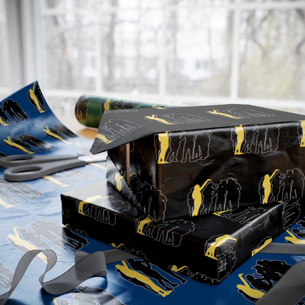 Viral Basketball Pointing Huddle Wrapping Paper Roll Funny Women Sports Culture Meme Yellow Silhouette Graphic