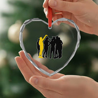 Viral Basketball Pointing Huddle Heart Crystal Glass Ornament Funny Women Sports Culture Meme Yellow Silhouette Graphic
