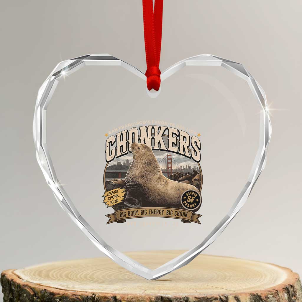 Viral Chonkers San Francisco Sea Lion Heart Crystal Glass Ornament Retro Pier 39 Fisherman's Wharf Souvenir