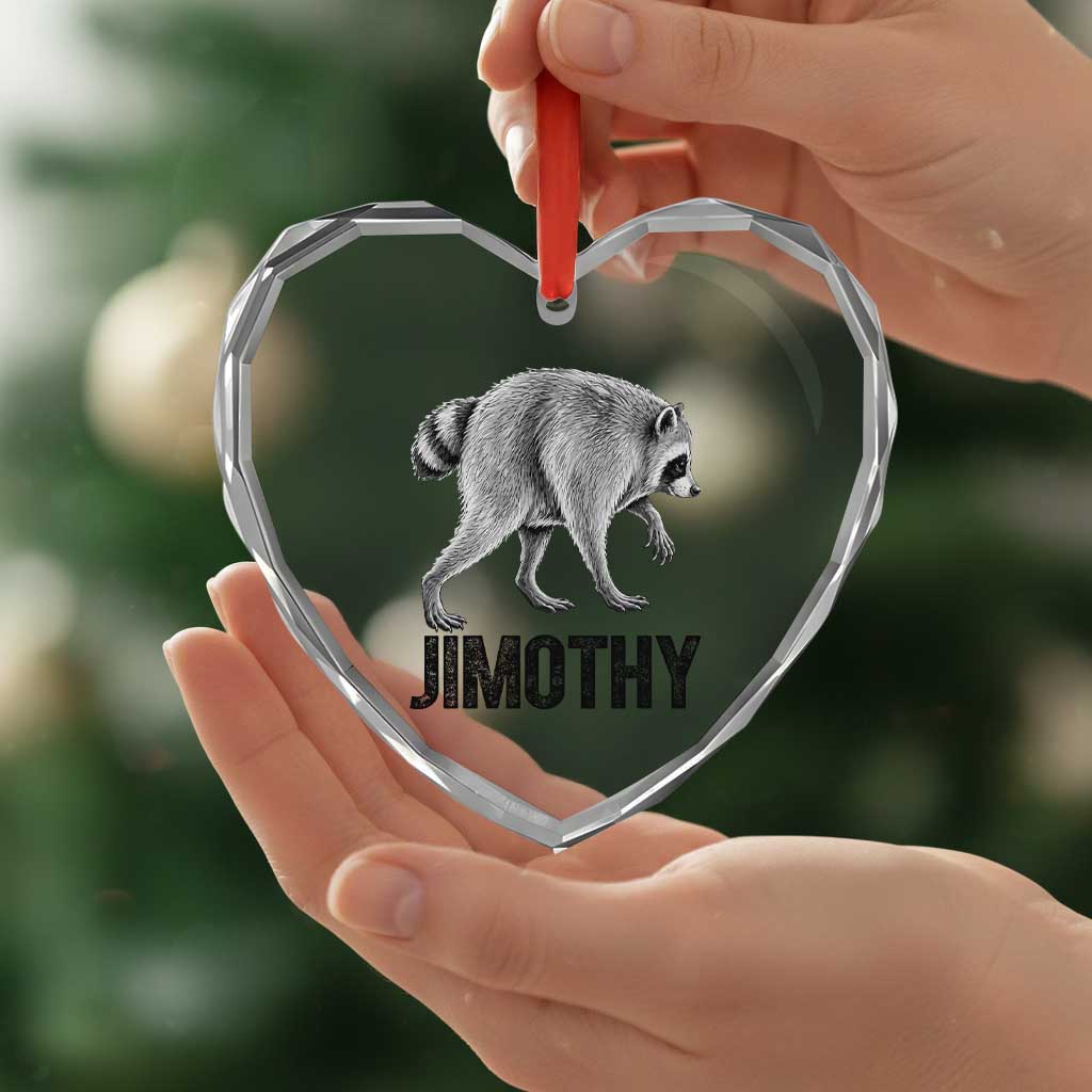 Viral Seattle Jimothy the Raccoon Heart Crystal Glass Ornament Vintage Trash Panda Meme Graphic