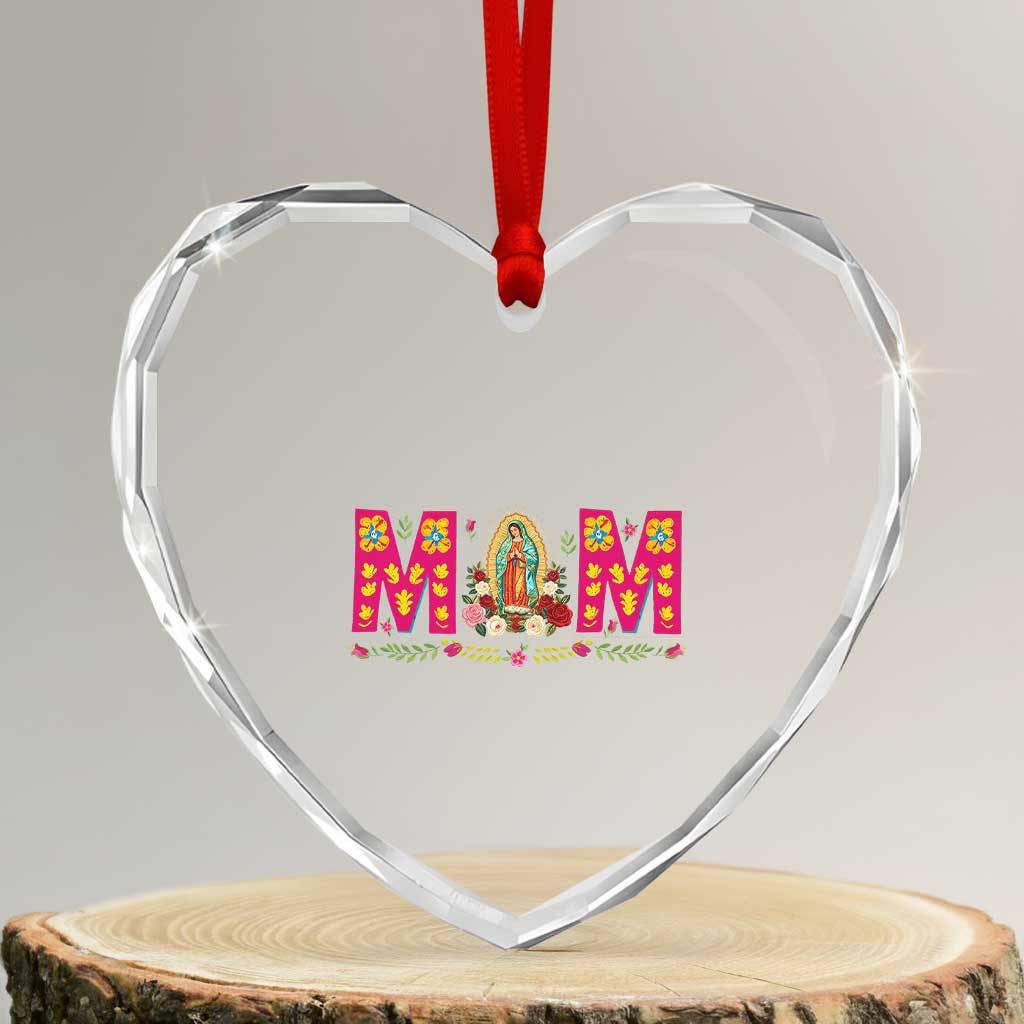 Virgen de Guadalupe Heart Crystal Glass Ornament Mexican Heritage Mom Mother’s Day Gift