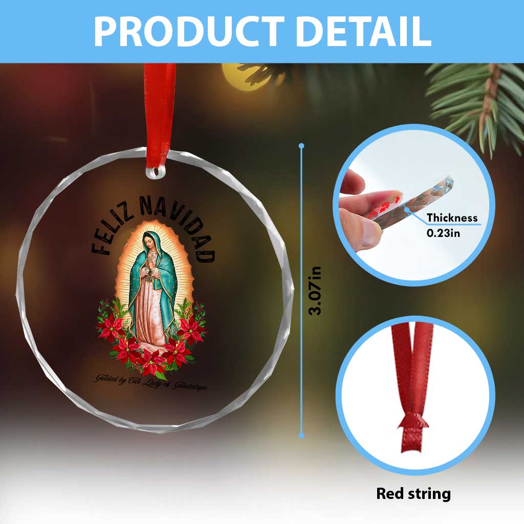 Virgin Mary Feliz Navidad Crystal Glass Ornament Our Lady Virgen De Guadalupe - Wonder Print Shop