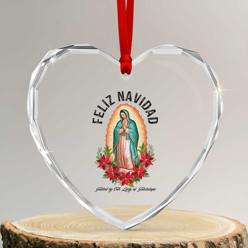 Virgin Mary Feliz Navidad Heart Crystal Glass Ornament Our Lady Virgen De Guadalupe - Wonder Print Shop