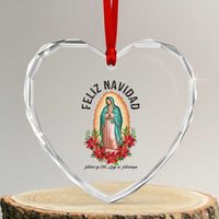 Virgin Mary Feliz Navidad Heart Crystal Glass Ornament Our Lady Virgen De Guadalupe - Wonder Print Shop