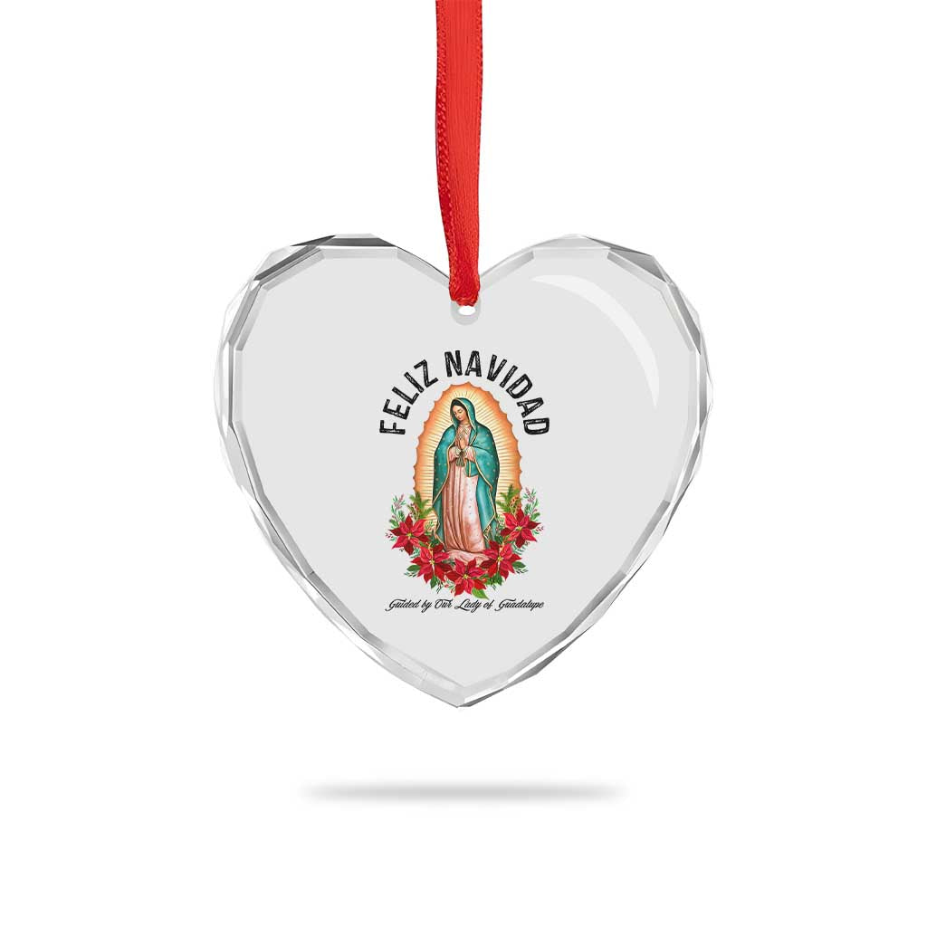 Virgin Mary Feliz Navidad Heart Crystal Glass Ornament Our Lady Virgen De Guadalupe - Wonder Print Shop