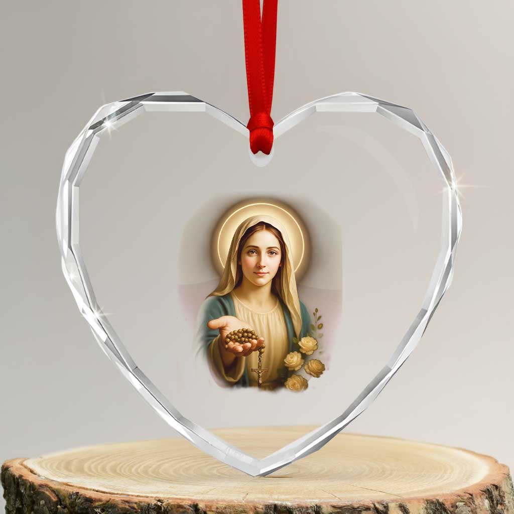 Virgin Mary Maria Heart Crystal Glass Ornament Catholic Christian Faith - Wonder Print Shop