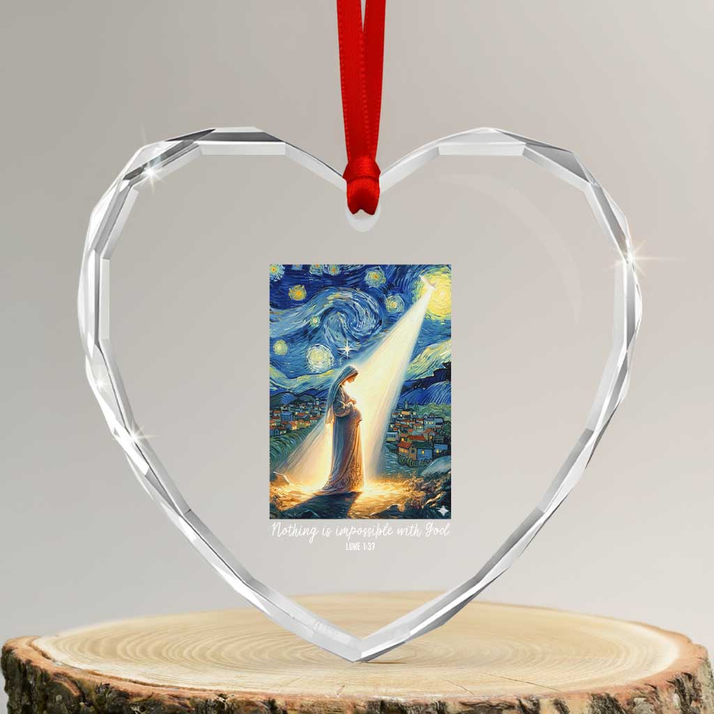 Virgin Mary Starry Night Heart Crystal Glass Ornament Luke 2:11 Christian Faith - Wonder Print Shop