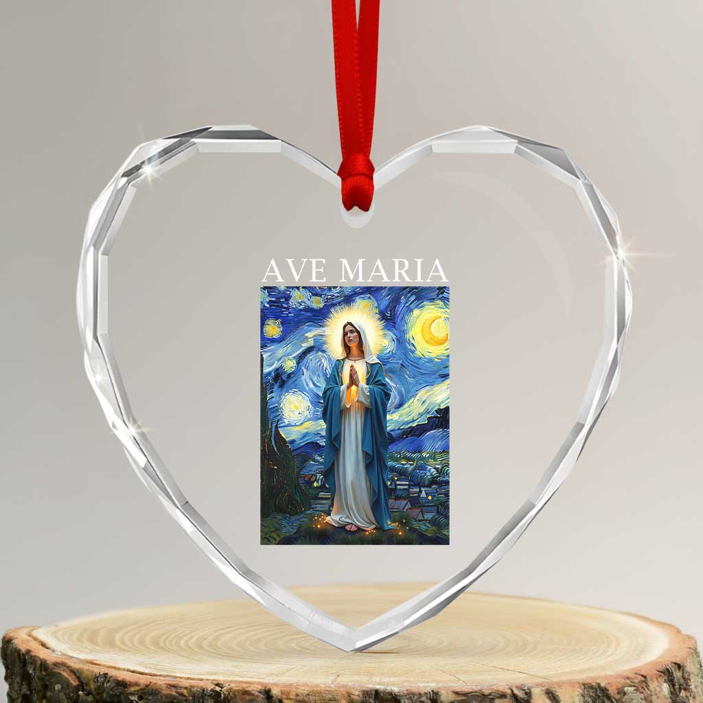 Virgin Mary Starry Night Heart Crystal Glass Ornament Mother of Christ Catholic - Wonder Print Shop