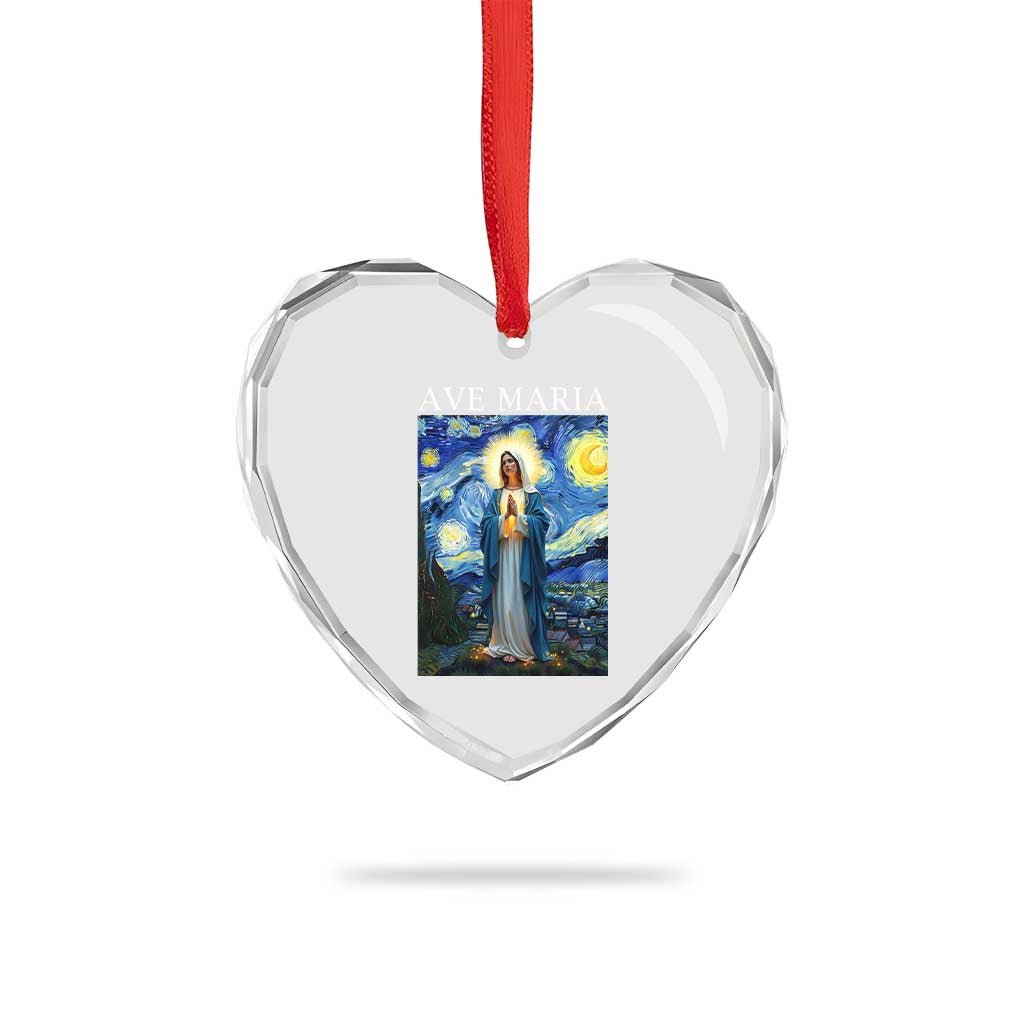 Virgin Mary Starry Night Heart Crystal Glass Ornament Mother of Christ Catholic - Wonder Print Shop