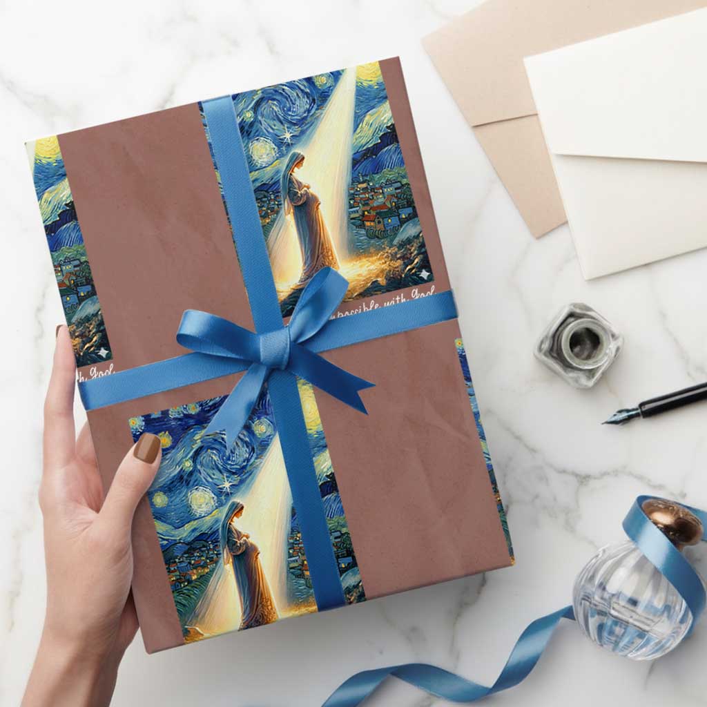 Virgin Mary Starry Night Wrapping Paper Roll Luke 2:11 Christian Faith - Wonder Print Shop