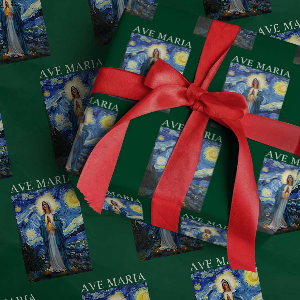 Virgin Mary Starry Night Wrapping Paper Roll Mother of Christ Catholic - Wonder Print Shop