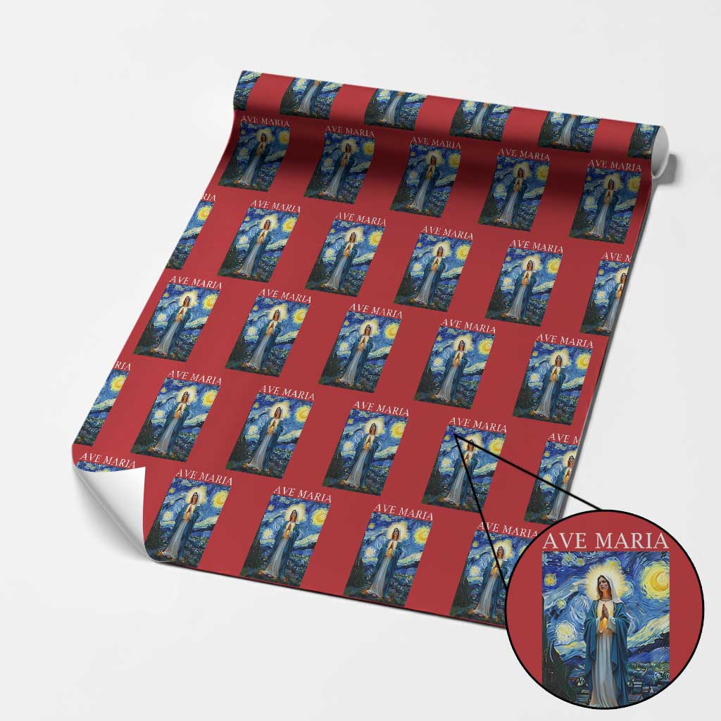 Virgin Mary Starry Night Wrapping Paper Roll Mother of Christ Catholic - Wonder Print Shop