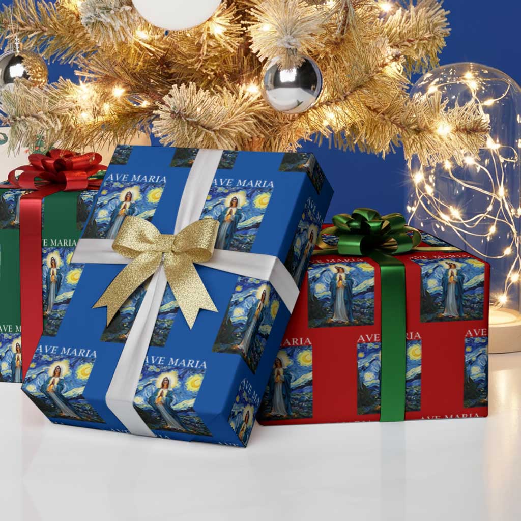 Virgin Mary Starry Night Wrapping Paper Roll Mother of Christ Catholic - Wonder Print Shop