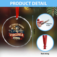Virginia 250 Years of Freedom Crystal Glass Ornament George Washington Patriotic State Pride Est. 1776 - Wonder Print Shop