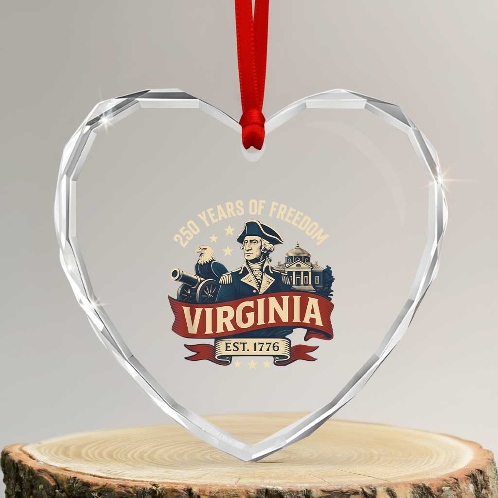 Virginia 250 Years of Freedom Heart Crystal Glass Ornament George Washington Patriotic State Pride Est. 1776 - Wonder Print Shop