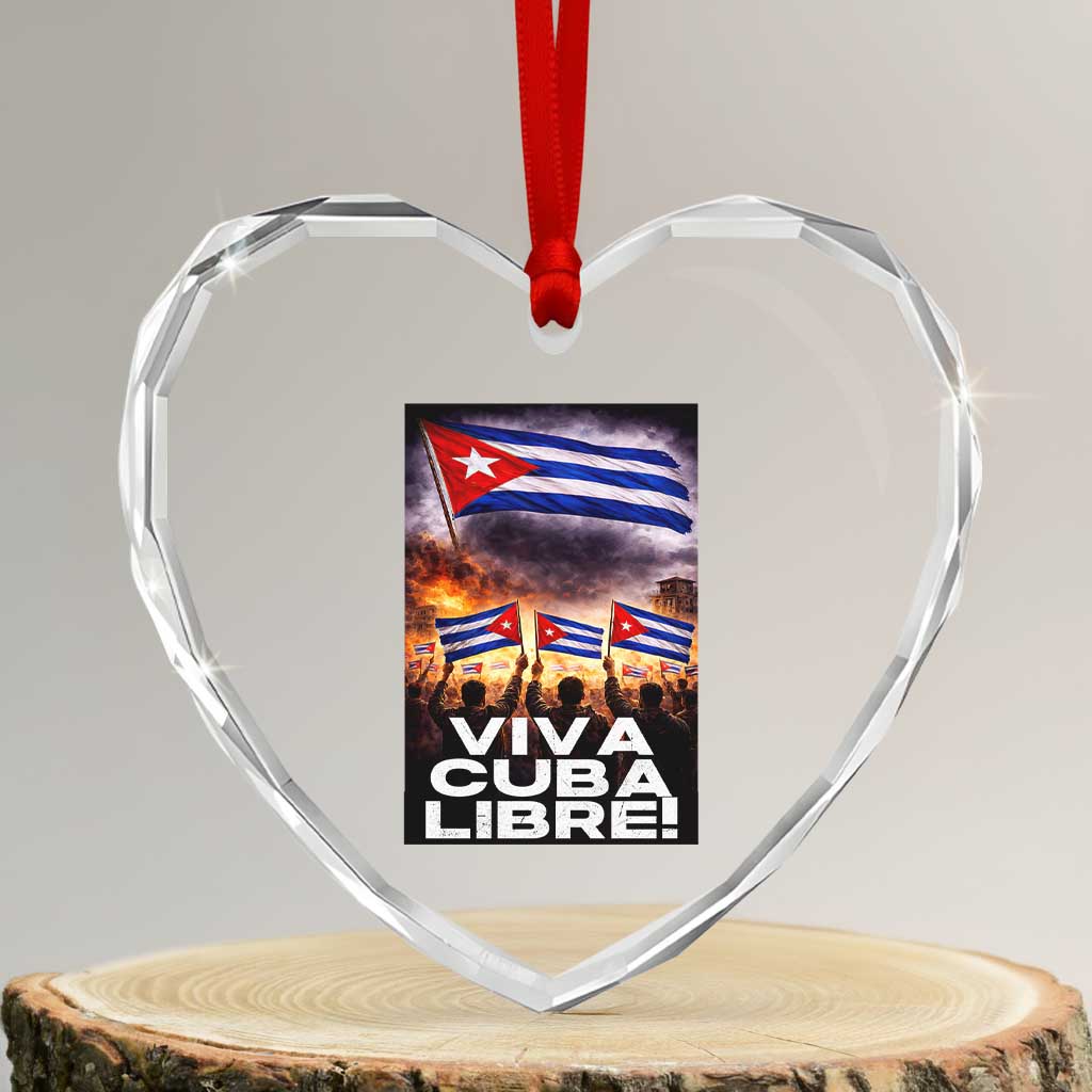 Viva Cuba Libre Heart Crystal Glass Ornament Cuban Freedom Protest