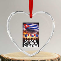Viva Cuba Libre Heart Crystal Glass Ornament Cuban Freedom Protest
