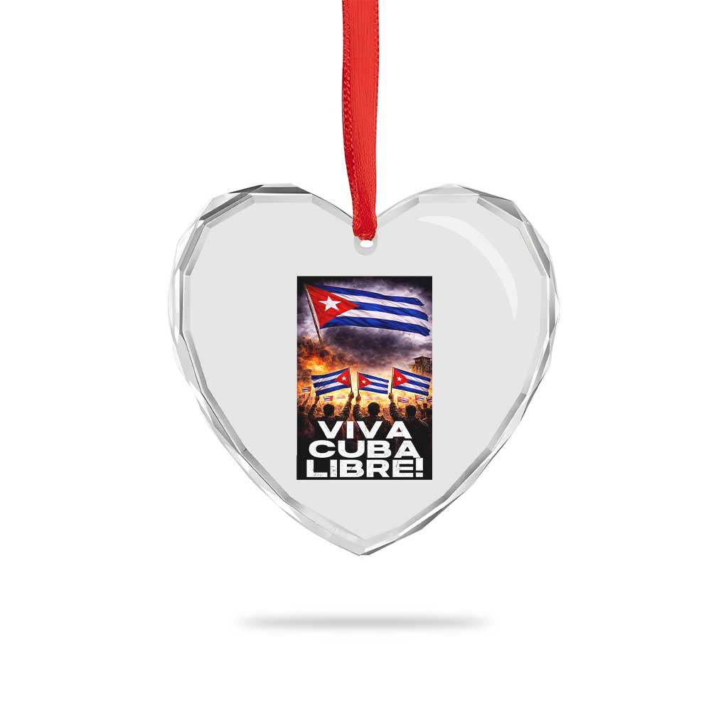 Viva Cuba Libre Heart Crystal Glass Ornament Cuban Freedom Protest