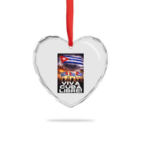 Viva Cuba Libre Heart Crystal Glass Ornament Cuban Freedom Protest