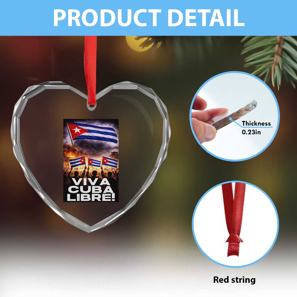 Viva Cuba Libre Heart Crystal Glass Ornament Cuban Freedom Protest