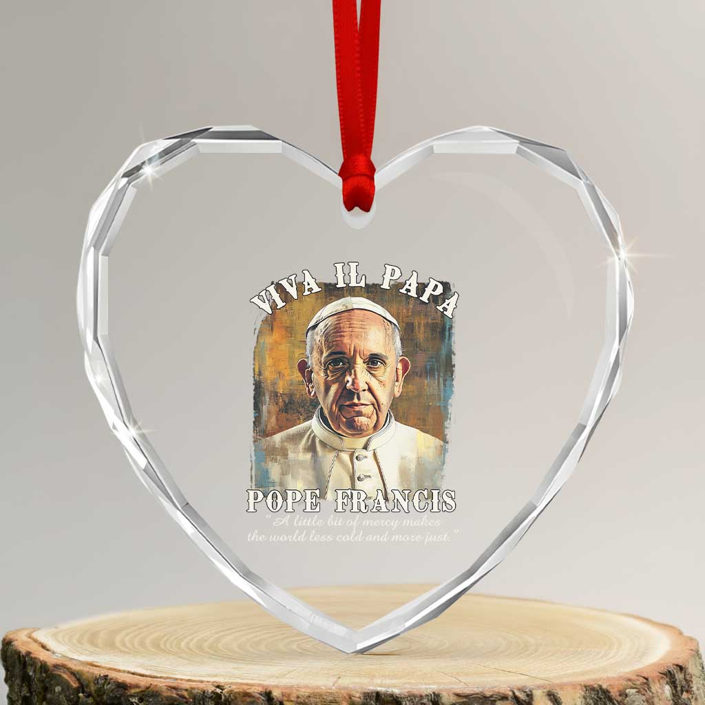 Viva il Papa Pope Francis Heart Crystal Glass Ornament Papa Memorial Tribute - Wonder Print Shop
