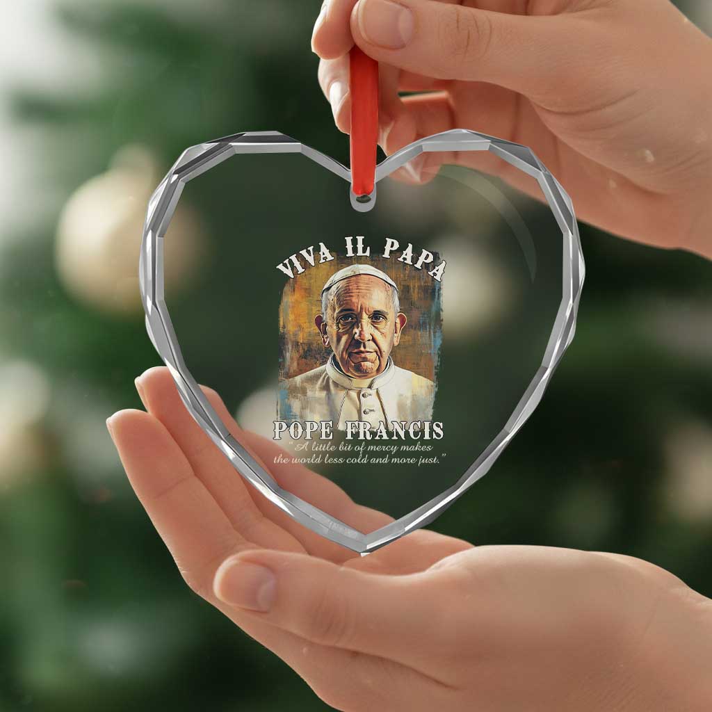Viva il Papa Pope Francis Heart Crystal Glass Ornament Papa Memorial Tribute - Wonder Print Shop