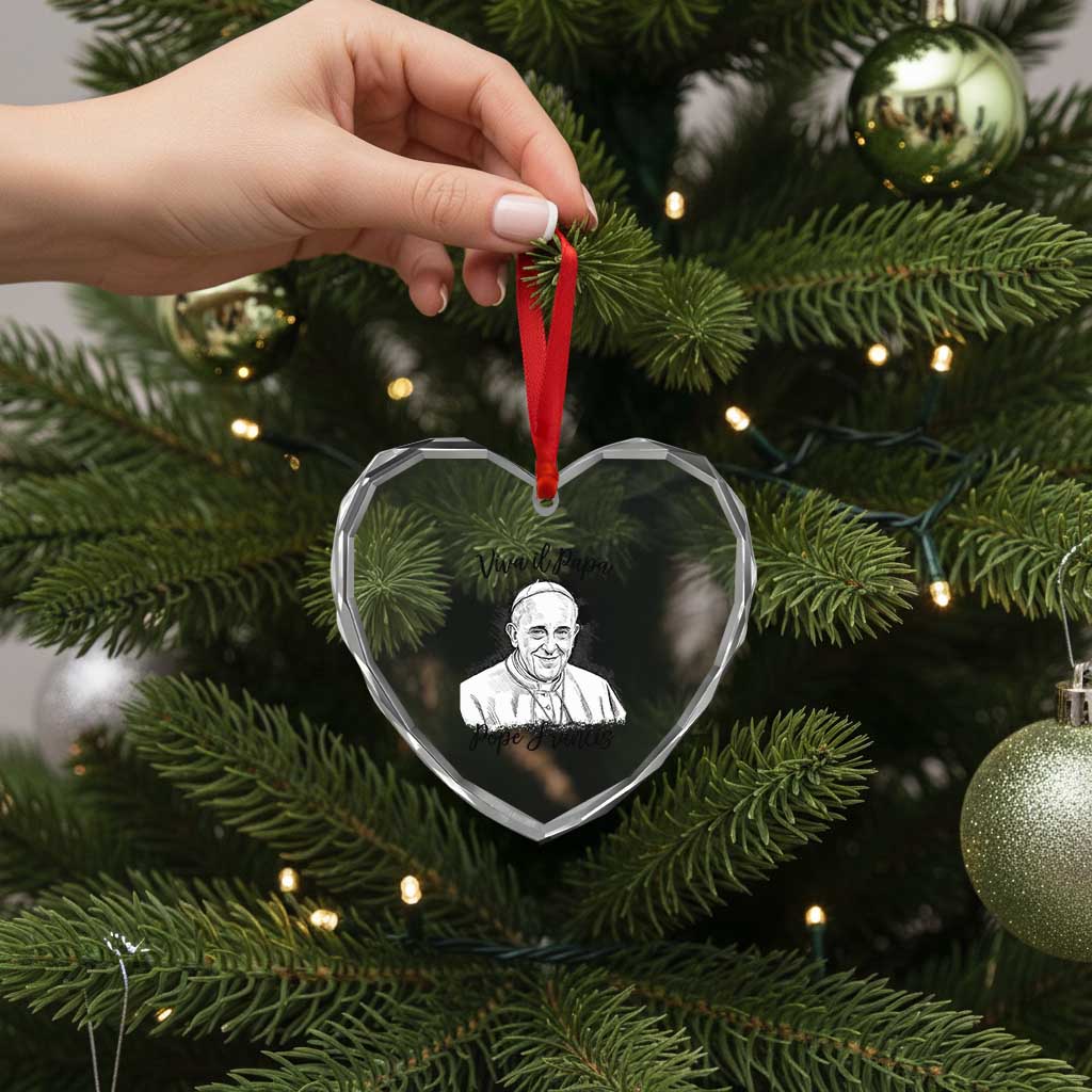 Viva il Papa Pope Francis Heart Crystal Glass Ornament Thank You Papa Catholic Tribute - Wonder Print Shop