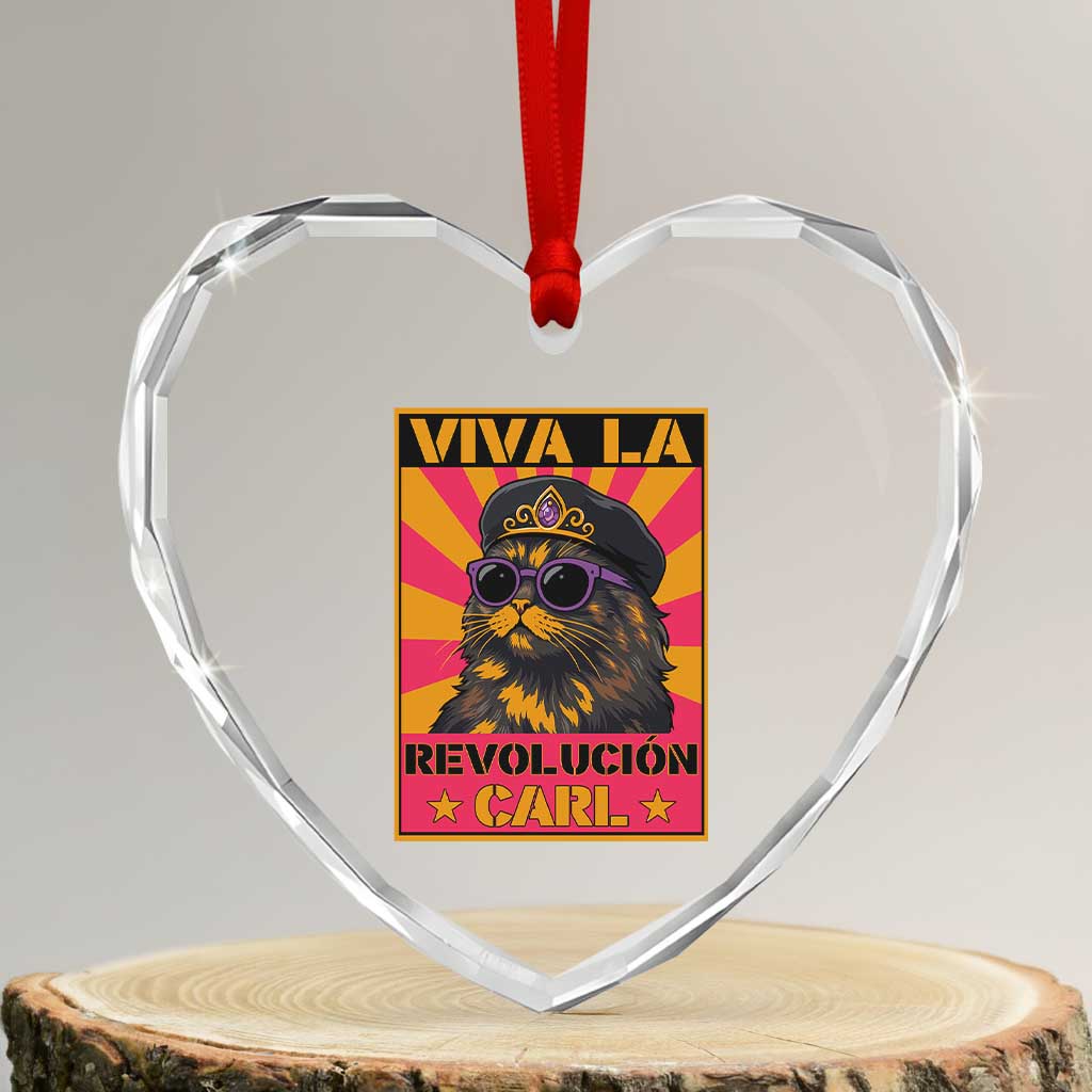 Viva La Revolucion Carl Heart Crystal Glass Ornament Funny Princess Cat Donut Meme
