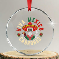 Viva Mexico Cabrones Crystal Glass Ornament Mexican Skull Christmas - Wonder Print Shop